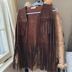 60’s-70’s Vintage Boho Chic Western  Suede Leather Fringe Vest Size small
